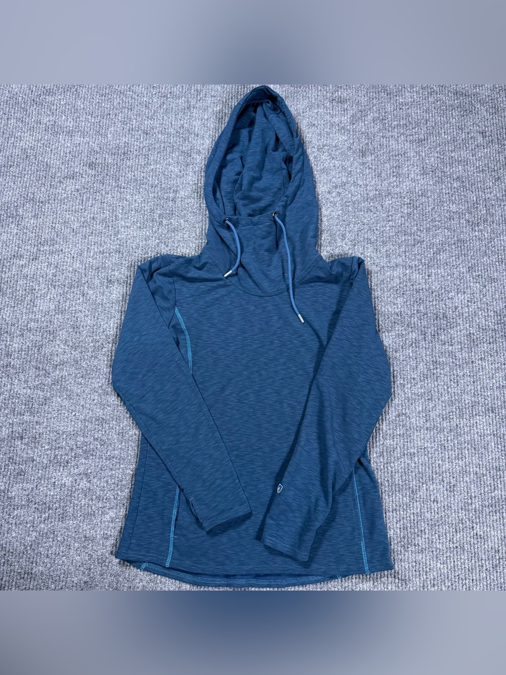 Kuhl Kanyon Hoodie Womens Medium Blue Cowl Neck Pullover Hooded Kangaroo Pocket